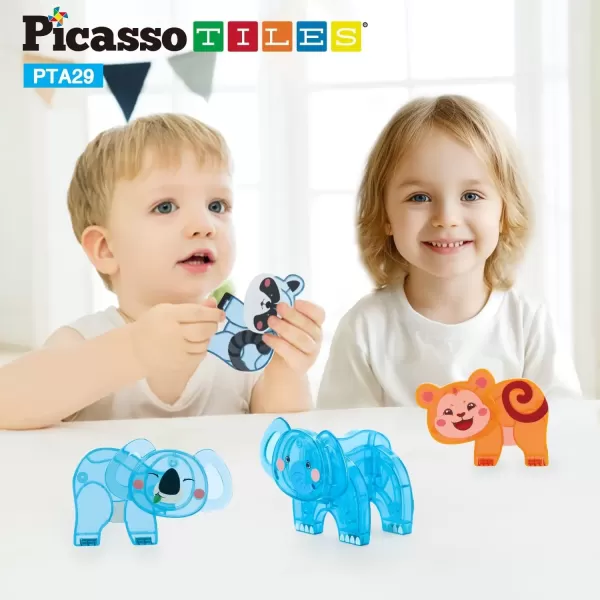 imagePicassoTiles Magnet Building Tile Blocks Addon 8 Magnetized Action Figures Construction Vehicle Zoo Animal Theme Compatible with Magnetic Build Tiles Playset STEM Learning Girls Boys Ages 3 PTA21MixMatch4