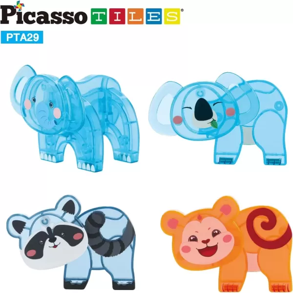 imagePicassoTiles Magnet Building Tile Blocks Addon 8 Magnetized Action Figures Construction Vehicle Zoo Animal Theme Compatible with Magnetic Build Tiles Playset STEM Learning Girls Boys Ages 3 PTA21MixMatch4