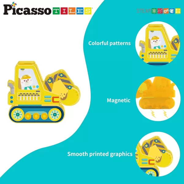 imagePicassoTiles Magnet Building Tile Blocks Addon 8 Magnetized Action Figures Construction Vehicle Zoo Animal Theme Compatible with Magnetic Build Tiles Playset STEM Learning Girls Boys Ages 3 PTA21Construction