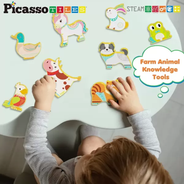imagePicassoTiles Magnet Building Tile Blocks Addon 8 Magnetized Action Figures Construction Vehicle Zoo Animal Theme Compatible with Magnetic Build Tiles Playset STEM Learning Girls Boys Ages 3 PTA21Farm