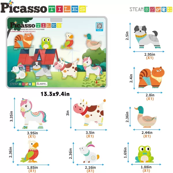 imagePicassoTiles Magnet Building Tile Blocks Addon 8 Magnetized Action Figures Construction Vehicle Zoo Animal Theme Compatible with Magnetic Build Tiles Playset STEM Learning Girls Boys Ages 3 PTA21Farm