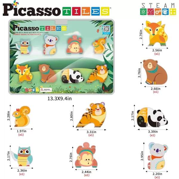 imagePicassoTiles Magnet Building Tile Blocks Addon 8 Magnetized Action Figures Construction Vehicle Zoo Animal Theme Compatible with Magnetic Build Tiles Playset STEM Learning Girls Boys Ages 3 PTA21Forest