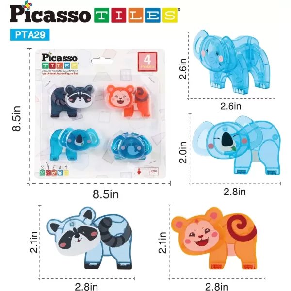 imagePicassoTiles Magnet Building Tile Blocks Addon 8 Magnetized Action Figures Construction Vehicle Zoo Animal Theme Compatible with Magnetic Build Tiles Playset STEM Learning Girls Boys Ages 3 PTA21MixMatch4