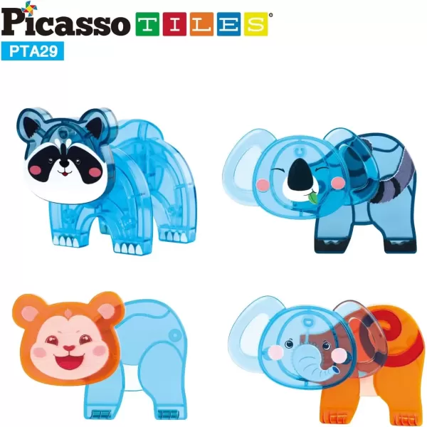 imagePicassoTiles Magnet Building Tile Blocks Addon 8 Magnetized Action Figures Construction Vehicle Zoo Animal Theme Compatible with Magnetic Build Tiles Playset STEM Learning Girls Boys Ages 3 PTA21MixMatch4