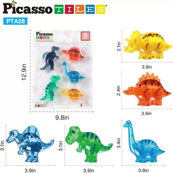 imagePicassoTiles Magnet Building Tile Blocks Addon 8 Magnetized Action Figures Construction Vehicle Zoo Animal Theme Compatible with Magnetic Build Tiles Playset STEM Learning Girls Boys Ages 3 PTA21MixMatch5