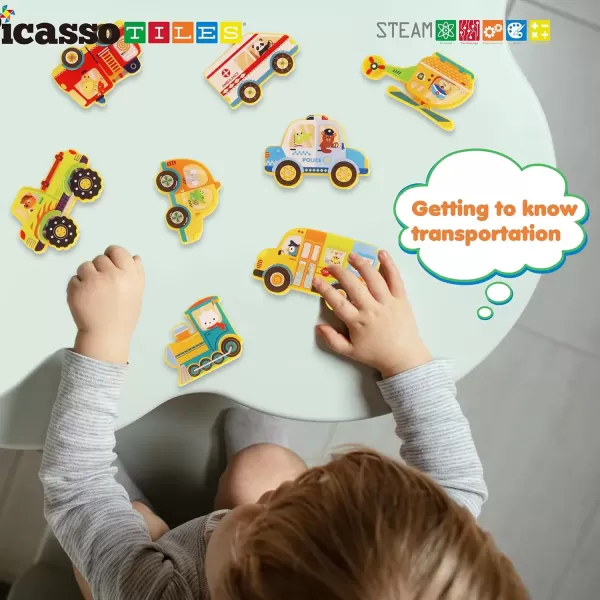 imagePicassoTiles Magnet Building Tile Blocks Addon 8 Magnetized Action Figures Construction Vehicle Zoo Animal Theme Compatible with Magnetic Build Tiles Playset STEM Learning Girls Boys Ages 3 PTA21Metro