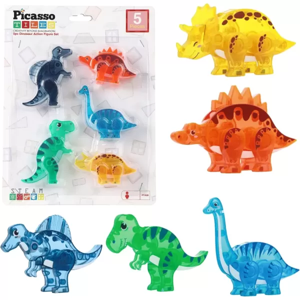 imagePicassoTiles Magnet Building Tile Blocks Addon 8 Magnetized Action Figures Construction Vehicle Zoo Animal Theme Compatible with Magnetic Build Tiles Playset STEM Learning Girls Boys Ages 3 PTA21MixMatch5