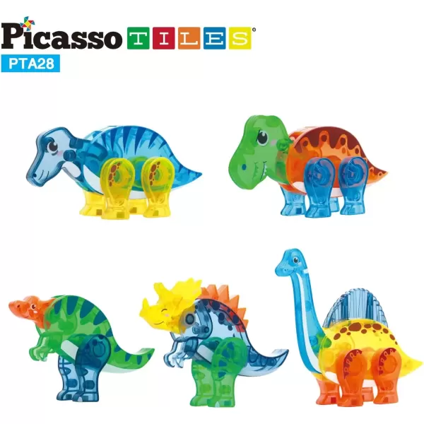 imagePicassoTiles Magnet Building Tile Blocks Addon 8 Magnetized Action Figures Construction Vehicle Zoo Animal Theme Compatible with Magnetic Build Tiles Playset STEM Learning Girls Boys Ages 3 PTA21MixMatch5