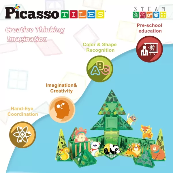imagePicassoTiles Magnet Building Tile Blocks Addon 8 Magnetized Action Figures Construction Vehicle Zoo Animal Theme Compatible with Magnetic Build Tiles Playset STEM Learning Girls Boys Ages 3 PTA21Forest