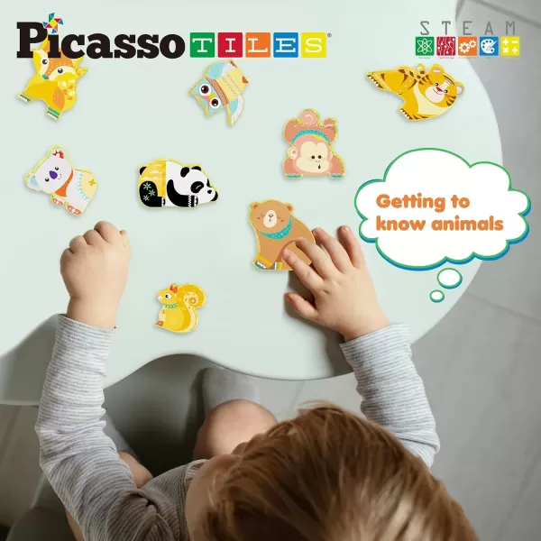 imagePicassoTiles Magnet Building Tile Blocks Addon 8 Magnetized Action Figures Construction Vehicle Zoo Animal Theme Compatible with Magnetic Build Tiles Playset STEM Learning Girls Boys Ages 3 PTA21Forest