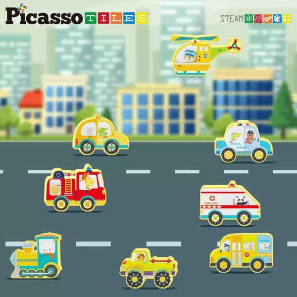 imagePicassoTiles Magnet Building Tile Blocks Addon 8 Magnetized Action Figures Construction Vehicle Zoo Animal Theme Compatible with Magnetic Build Tiles Playset STEM Learning Girls Boys Ages 3 PTA21Metro