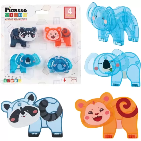 imagePicassoTiles Magnet Building Tile Blocks Addon 8 Magnetized Action Figures Construction Vehicle Zoo Animal Theme Compatible with Magnetic Build Tiles Playset STEM Learning Girls Boys Ages 3 PTA21MixMatch4