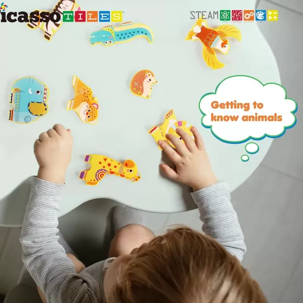 imagePicassoTiles Magnet Building Tile Blocks Addon 8 Magnetized Action Figures Construction Vehicle Zoo Animal Theme Compatible with Magnetic Build Tiles Playset STEM Learning Girls Boys Ages 3 PTA21Safari