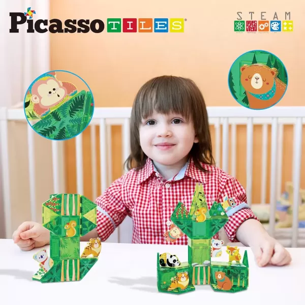 imagePicassoTiles Magnet Building Tile Blocks Addon 8 Magnetized Action Figures Construction Vehicle Zoo Animal Theme Compatible with Magnetic Build Tiles Playset STEM Learning Girls Boys Ages 3 PTA21Forest