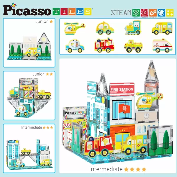 imagePicassoTiles Magnet Tile Building Block Safari Themed Set with 8 Compatible Magnetized Animal Action Figures Build Blocks Toddler Creativity Toys STEAM Educational Learning Skills Ages 3 PTQ12Metro City Theme