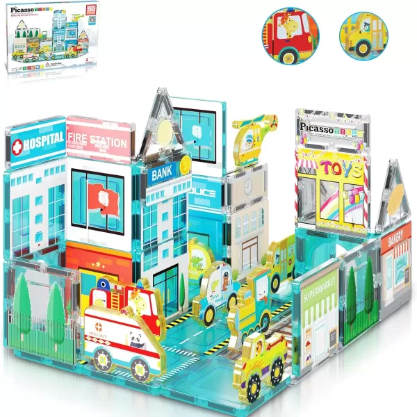 imagePicassoTiles Magnet Tile Building Block Safari Themed Set with 8 Compatible Magnetized Animal Action Figures Build Blocks Toddler Creativity Toys STEAM Educational Learning Skills Ages 3 PTQ12Metro City Theme