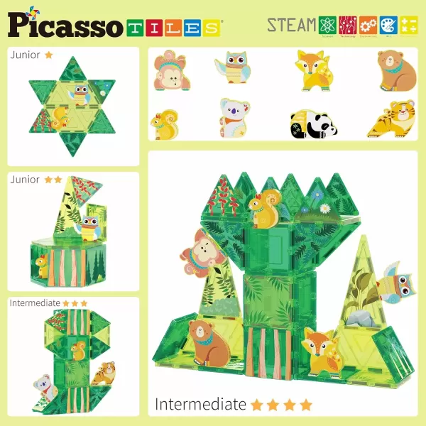 imagePicassoTiles Magnet Tile Building Block Safari Themed Set with 8 Compatible Magnetized Animal Action Figures Build Blocks Toddler Creativity Toys STEAM Educational Learning Skills Ages 3 PTQ12Forest Theme