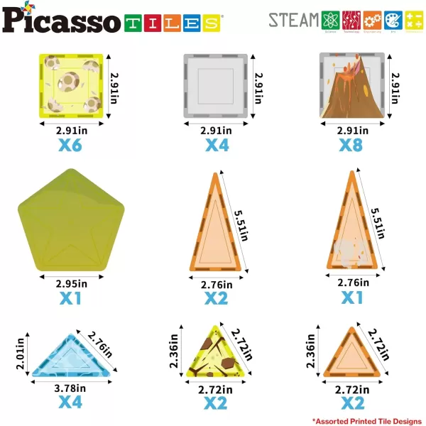 imagePicassoTiles Magnet Tile Building Block Safari Themed Set with 8 Compatible Magnetized Animal Action Figures Build Blocks Toddler Creativity Toys STEAM Educational Learning Skills Ages 3 PTQ12Dinosaur Theme