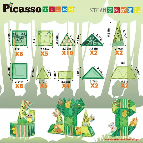 imagePicassoTiles Magnet Tile Building Block Safari Themed Set with 8 Compatible Magnetized Animal Action Figures Build Blocks Toddler Creativity Toys STEAM Educational Learning Skills Ages 3 PTQ12Forest Theme