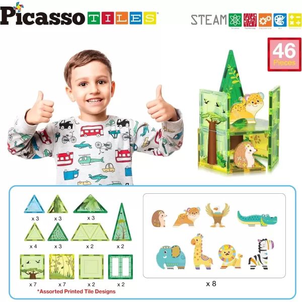 imagePicassoTiles Magnet Tile Building Block Safari Themed Set with 8 Compatible Magnetized Animal Action Figures Build Blocks Toddler Creativity Toys STEAM Educational Learning Skills Ages 3 PTQ12Safari Theme