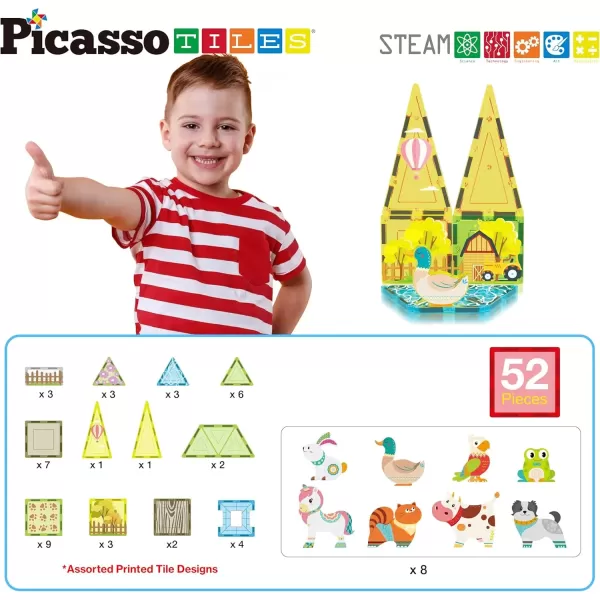 imagePicassoTiles Magnet Tile Building Block Safari Themed Set with 8 Compatible Magnetized Animal Action Figures Build Blocks Toddler Creativity Toys STEAM Educational Learning Skills Ages 3 PTQ12Farm