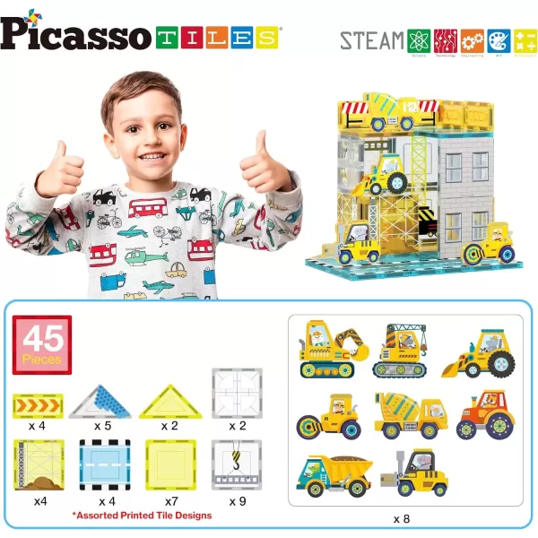 imagePicassoTiles Magnet Tile Building Block Safari Themed Set with 8 Compatible Magnetized Animal Action Figures Build Blocks Toddler Creativity Toys STEAM Educational Learning Skills Ages 3 PTQ12Truck Theme