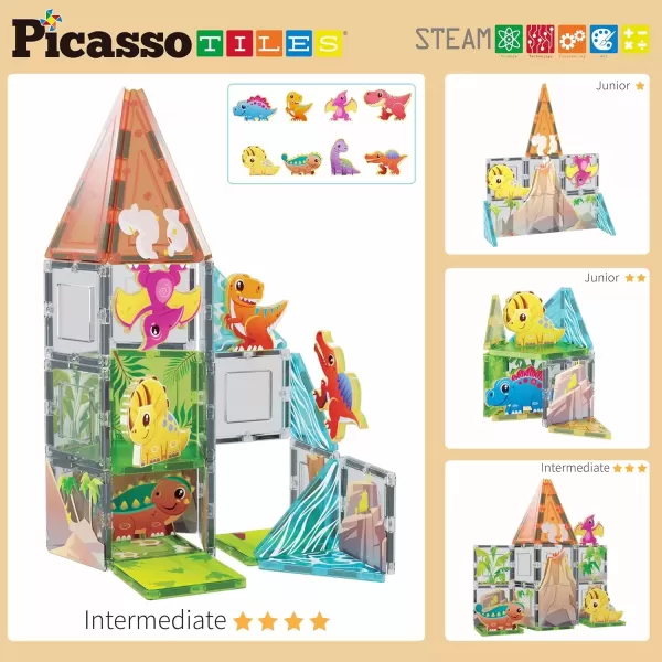 imagePicassoTiles Magnet Tile Building Block Safari Themed Set with 8 Compatible Magnetized Animal Action Figures Build Blocks Toddler Creativity Toys STEAM Educational Learning Skills Ages 3 PTQ12Dinosaur Theme