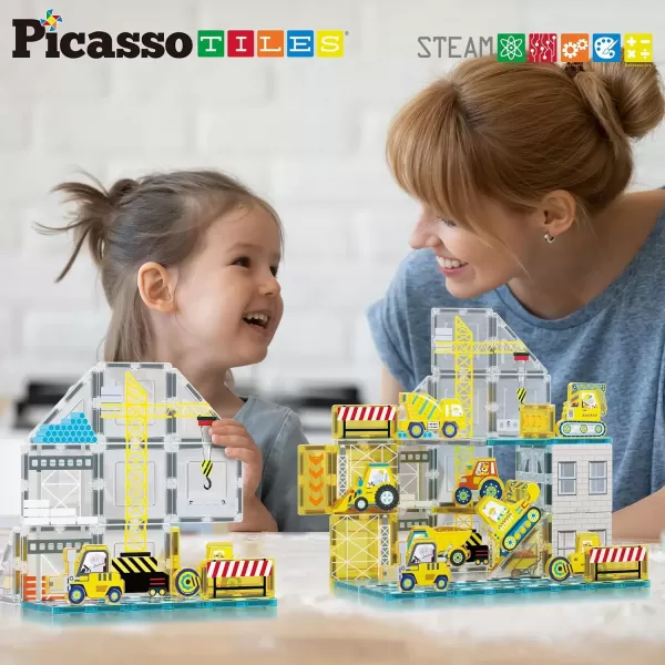 imagePicassoTiles Magnet Tile Building Block Safari Themed Set with 8 Compatible Magnetized Animal Action Figures Build Blocks Toddler Creativity Toys STEAM Educational Learning Skills Ages 3 PTQ12Truck Theme