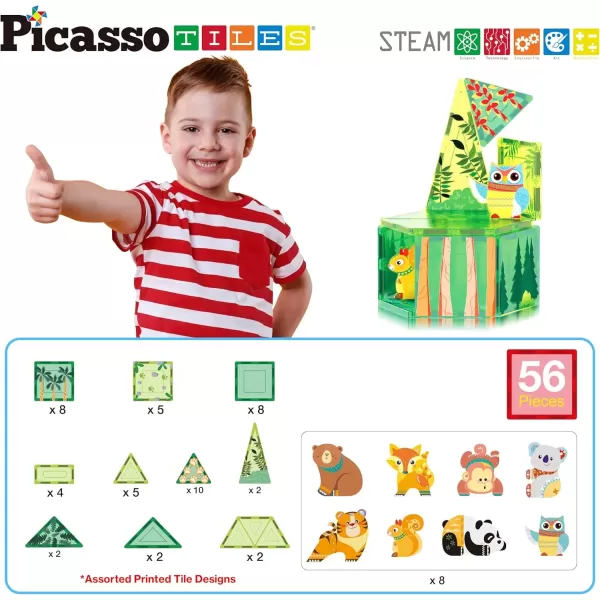 imagePicassoTiles Magnet Tile Building Block Safari Themed Set with 8 Compatible Magnetized Animal Action Figures Build Blocks Toddler Creativity Toys STEAM Educational Learning Skills Ages 3 PTQ12Forest Theme