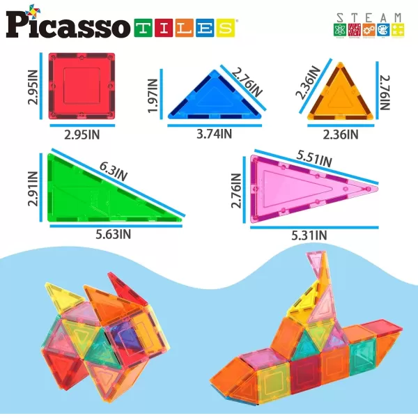 imagePicassoTiles Magnet Tile Building Block Set Magnetic Construction Square Triangle Tiles Toy Kit Sparking Creativity Geometric Shapes STEM Educational Learning Brain Development Kids Ages 3 PB12PB36