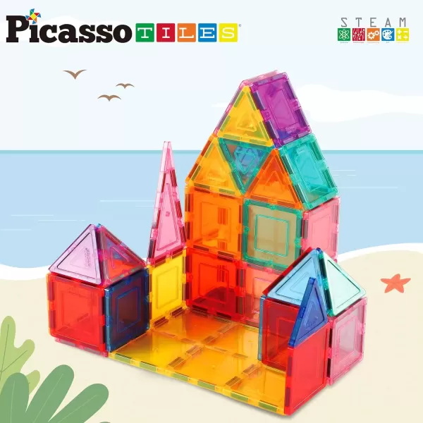imagePicassoTiles Magnet Tile Building Block Set Magnetic Construction Square Triangle Tiles Toy Kit Sparking Creativity Geometric Shapes STEM Educational Learning Brain Development Kids Ages 3 PB12PB36