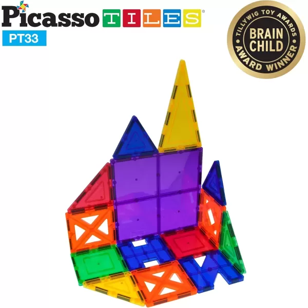 imagePicassoTiles Magnet Tile Building Block Set Magnetic Construction Square Triangle Tiles Toy Kit Sparking Creativity Geometric Shapes STEM Educational Learning Brain Development Kids Ages 3 PB12PT33