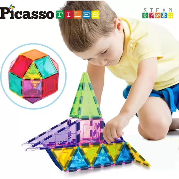 imagePicassoTiles Magnet Tile Building Block Set Magnetic Construction Square Triangle Tiles Toy Kit Sparking Creativity Geometric Shapes STEM Educational Learning Brain Development Kids Ages 3 PB12PB36