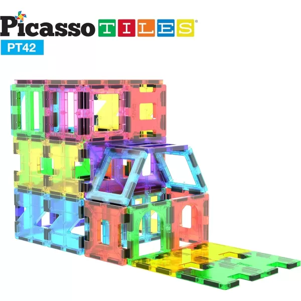imagePicassoTiles Magnet Tile Building Block Set Magnetic Construction Square Triangle Tiles Toy Kit Sparking Creativity Geometric Shapes STEM Educational Learning Brain Development Kids Ages 3 PB12PT42