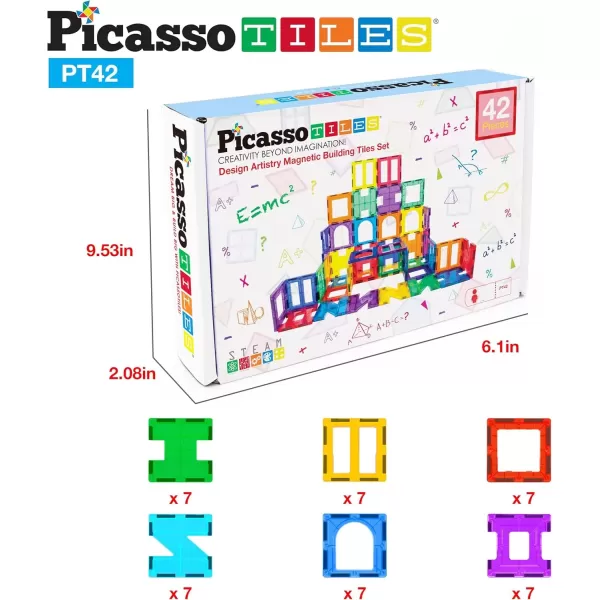 imagePicassoTiles Magnet Tile Building Block Set Magnetic Construction Square Triangle Tiles Toy Kit Sparking Creativity Geometric Shapes STEM Educational Learning Brain Development Kids Ages 3 PB12PT42