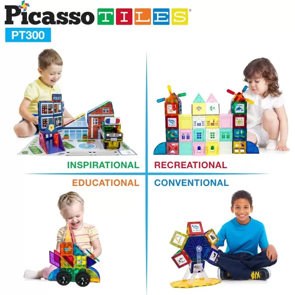imagePicassoTiles Magnet Tile Building Block Set Magnetic Construction Square Triangle Tiles Toy Kit Sparking Creativity Geometric Shapes STEM Educational Learning Brain Development Kids Ages 3 PB12PT300