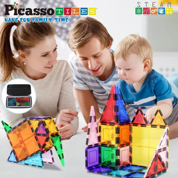 imagePicassoTiles Magnetic Building Block Large Square Shape Magnet Tiles Construction Toy STEM Learning Kit Educational Playset Playboard Pretend Play Stacking Blocks Child Brain Development PTE09101Pc w Carry Case