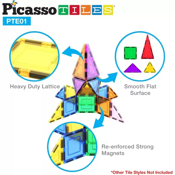 imagePicassoTiles Magnetic Building Block Large Square Shape Magnet Tiles Construction Toy STEM Learning Kit Educational Playset Playboard Pretend Play Stacking Blocks Child Brain Development PTE0912Pc E Triangle