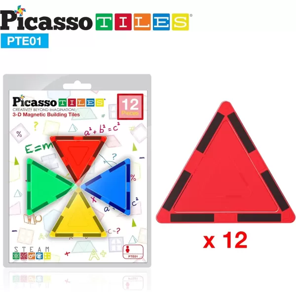 imagePicassoTiles Magnetic Building Block Large Square Shape Magnet Tiles Construction Toy STEM Learning Kit Educational Playset Playboard Pretend Play Stacking Blocks Child Brain Development PTE0912Pc E Triangle