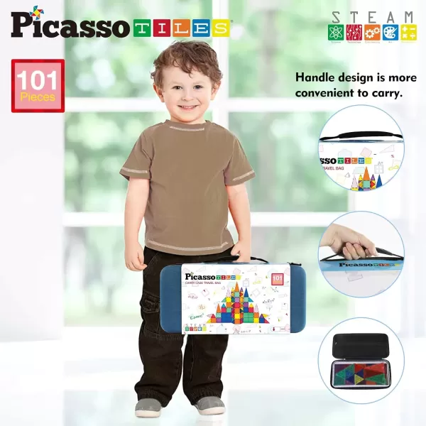imagePicassoTiles Magnetic Building Block Large Square Shape Magnet Tiles Construction Toy STEM Learning Kit Educational Playset Playboard Pretend Play Stacking Blocks Child Brain Development PTE09101Pc w Carry Case
