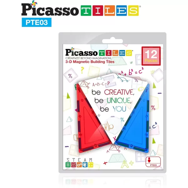 imagePicassoTiles Magnetic Building Block Large Square Shape Magnet Tiles Construction Toy STEM Learning Kit Educational Playset Playboard Pretend Play Stacking Blocks Child Brain Development PTE0912Pc I Triangle