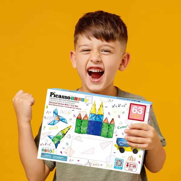 imagePicassoTiles Magnetic Building Block Large Square Shape Magnet Tiles Construction Toy STEM Learning Kit Educational Playset Playboard Pretend Play Stacking Blocks Child Brain Development PTE0963Pc Diamond