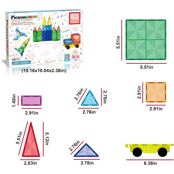 imagePicassoTiles Magnetic Building Block Large Square Shape Magnet Tiles Construction Toy STEM Learning Kit Educational Playset Playboard Pretend Play Stacking Blocks Child Brain Development PTE0963Pc Diamond