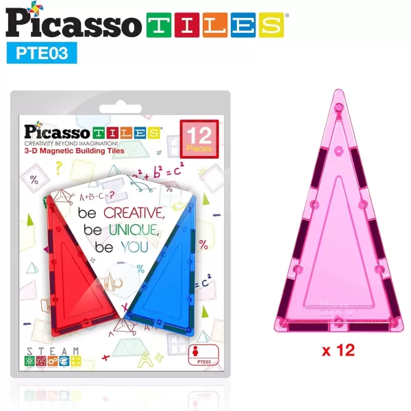 imagePicassoTiles Magnetic Building Block Large Square Shape Magnet Tiles Construction Toy STEM Learning Kit Educational Playset Playboard Pretend Play Stacking Blocks Child Brain Development PTE0912Pc I Triangle