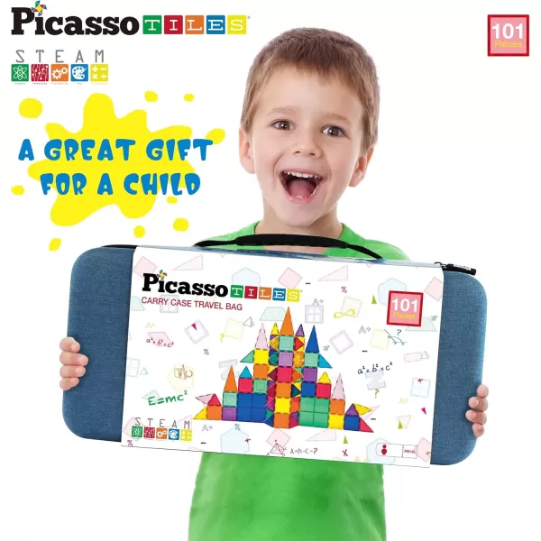 imagePicassoTiles Magnetic Building Block Large Square Shape Magnet Tiles Construction Toy STEM Learning Kit Educational Playset Playboard Pretend Play Stacking Blocks Child Brain Development PTE09101Pc w Carry Case