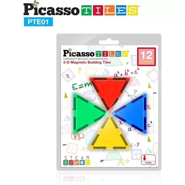 imagePicassoTiles Magnetic Building Block Large Square Shape Magnet Tiles Construction Toy STEM Learning Kit Educational Playset Playboard Pretend Play Stacking Blocks Child Brain Development PTE0912Pc E Triangle