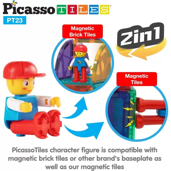 imagePicassoTiles Magnetic Car Play Set with Action Figures for Kids 3  STEM Building Block Vehicle Toy