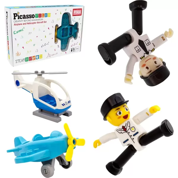 imagePicassoTiles Magnetic Figures 5 Piece Vehicle and Action Figure Set Including School Bus Car Truck and 2 Drivers Magnet Expansion Pack Toddler Toy Kit Pretend Playset for Construction Building BlockAircraft
