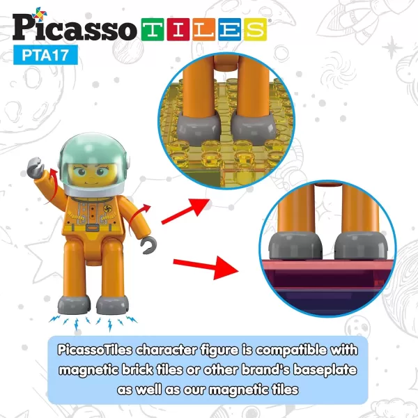 imagePicassoTiles Magnetic Figures 5 Piece Vehicle and Action Figure Set Including School Bus Car Truck and 2 Drivers Magnet Expansion Pack Toddler Toy Kit Pretend Playset for Construction Building BlockAstronaut