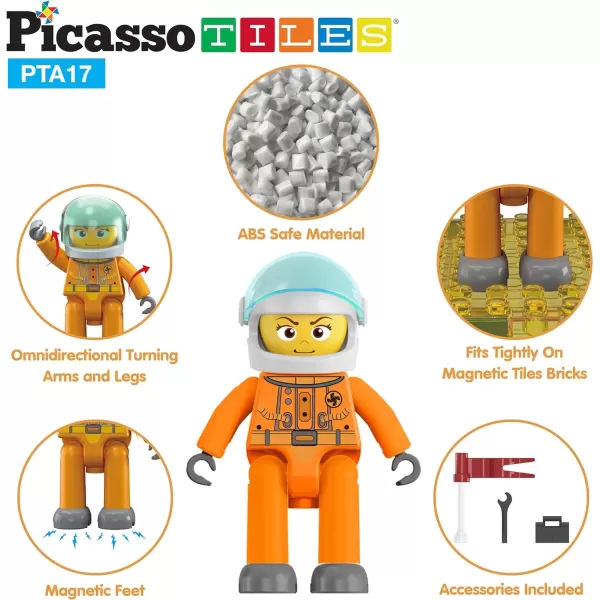 imagePicassoTiles Magnetic Figures 5 Piece Vehicle and Action Figure Set Including School Bus Car Truck and 2 Drivers Magnet Expansion Pack Toddler Toy Kit Pretend Playset for Construction Building BlockAstronaut